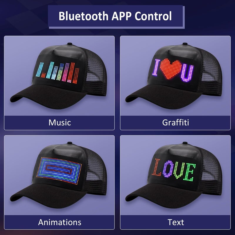 GOTUS LED Hats, LED Display Screen Smart Caps,Bluetooth APP Control,Custom Text, Patterns, Animations for Party Christmas - Image 3